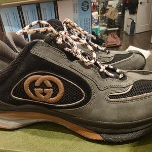 Gucci Gray and Black Sneakers with Tan Accents